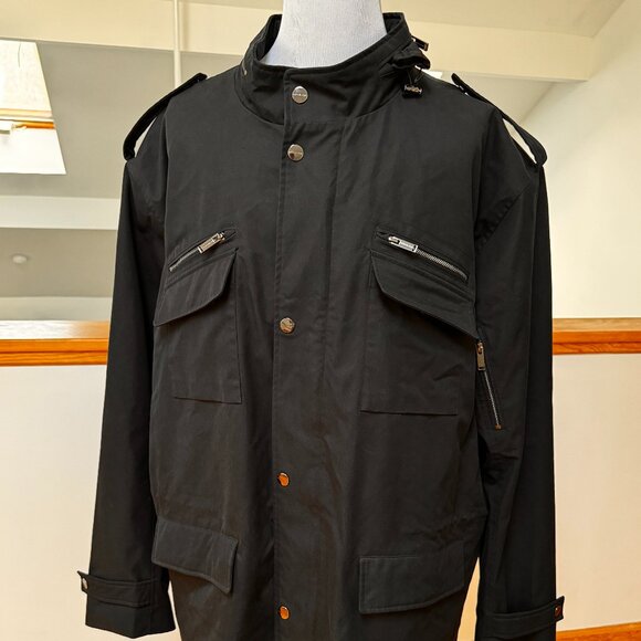 Michael Kors Men's Black Jacket S 3X /T Zip Up Snaps Hood 7 Pockets Waist String - Picture 1 of 8